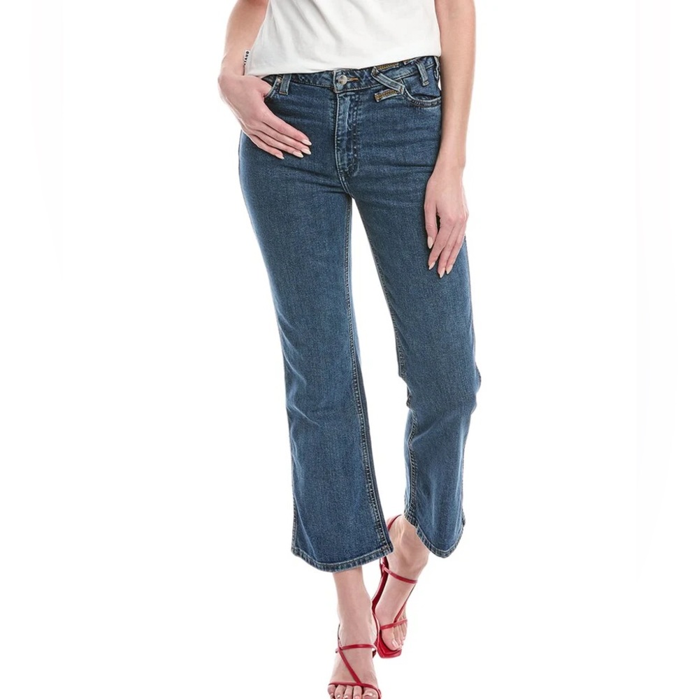Wrangler Staud Collab Women's Cropped Boot Cut Jeans in Indigo Blue size 28 - Picture 7 of 11